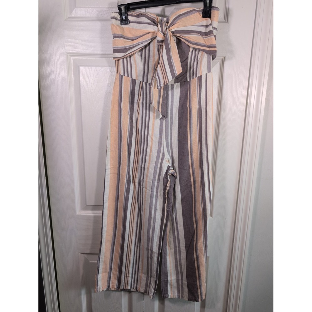 Gypsies & Moondust Jumpsuit Juniors Size 3 Strapless Romper Striped Linen Blend